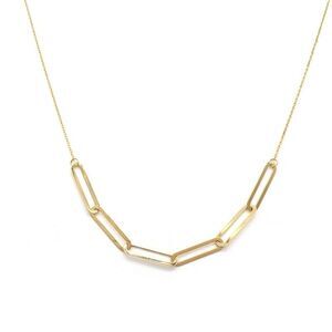 Paper Clip Accent Chain Necklace 18K Solid Gold